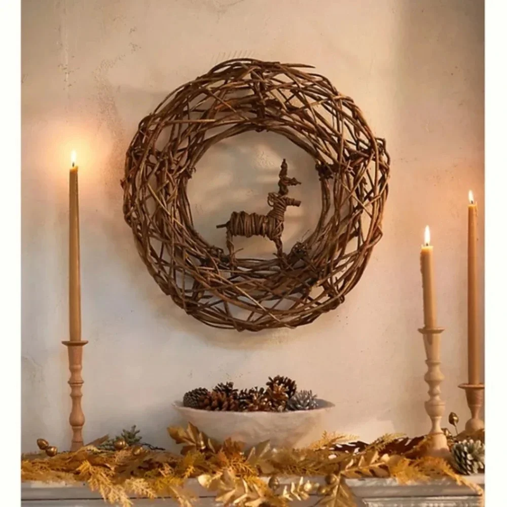 Anthropologie Grapevine Reindeer  Rustic Wreath Christmas Farmhouse